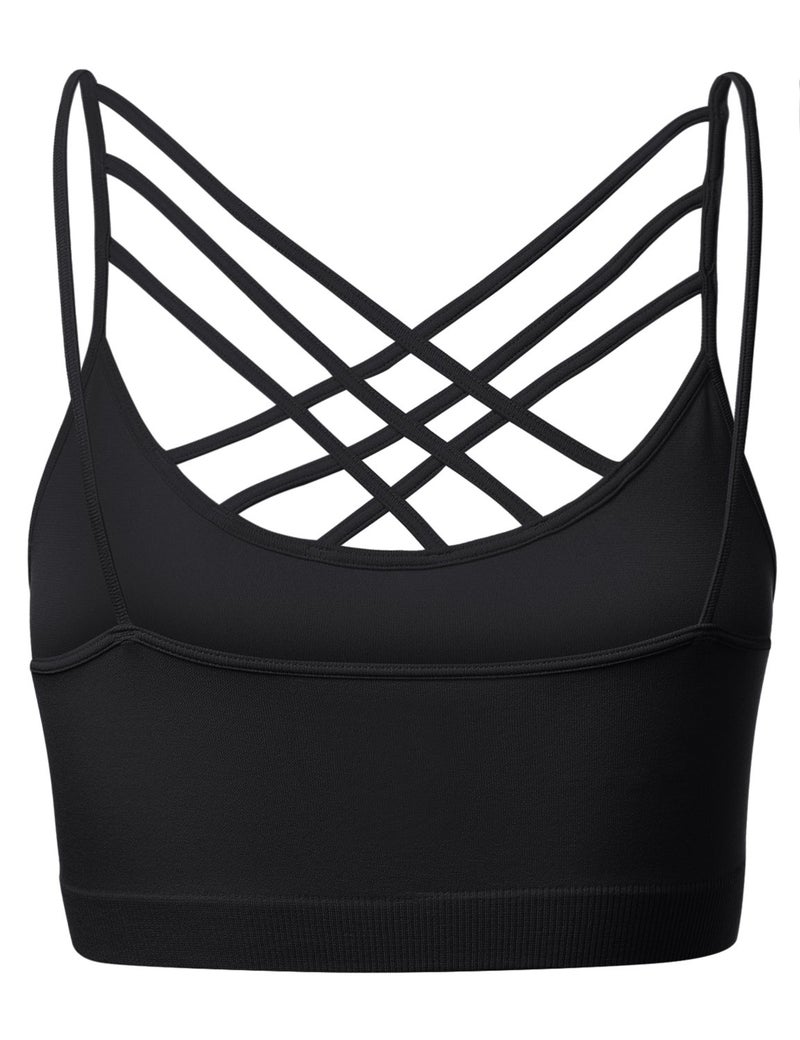 HATOPANTS Women Sports Bra Criss Cross Strappy Wirefree Cami Bralette Crop Top Black L-XL - Image 3